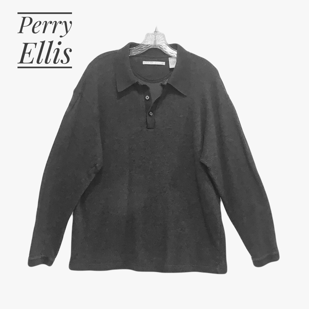 Perry Ellis Men’s Dark Gray Pullover Collared Top